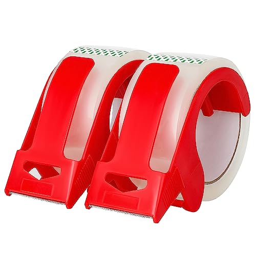 CHUANGSEED 2-Pack Clear Packing Tape with Dispenser - Heavy Duty Moving & Packaging Tape 2.7mil x 1.88"