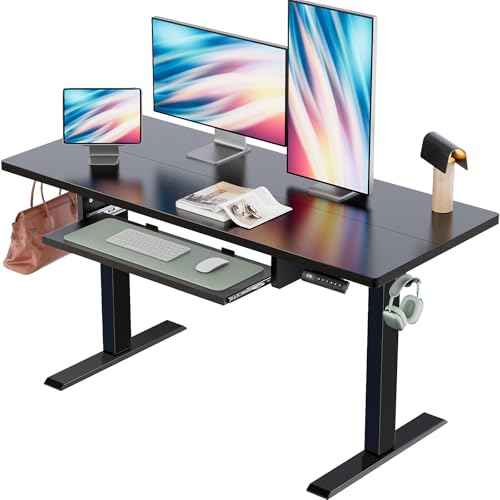 Marsail Electric Standing Desk with Ergonomic Keyboard Tray, Adjustable Desk with 27.5¡± to 46.7¡± Height Range, 4 Memory Presets, Smooth and Quiet Lifting, 48 x 24 inch Adjustable Height,TZESD14Black