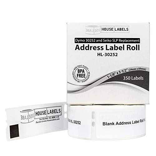 HOUSELABELS Compatible DYMO 30252 Address Labels (1-1/8" x 3-1/2"), Strong Permanent Adhesive, Compatible with DYMO LW 450, 4XL, Rollo & Zebra Desktop Printers, 12 Rolls /4200 Labels