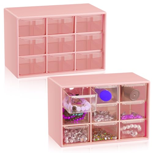 Wenqik Pink 2-Piece Mini Drawer Storage Organizer with 9 Clear Compartments