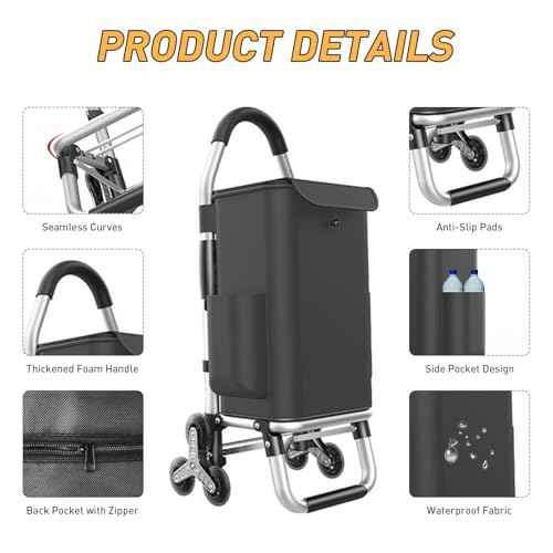 Heavy Duty 3 in 1 Shopping Cart, Foldable Hand Truck with 6 Wheels, 110 lbs Grocery Cart, Portable Utility Dolly, Waterproof Bag for Moving, Camping