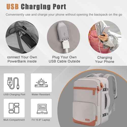 40L Travel Backpack with USB Charging Port, Water-Resistant Carry On Backpack for Men Women, Business Laptop Backpack for Trips & Commutes, Fits 15.6/17.3 Inch Laptop