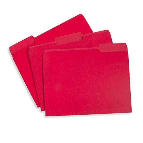 File Folder, 1/3 Cut Tab, Letter Size, Red, Great for Organizing and Easy File Storage, 100 Per Box