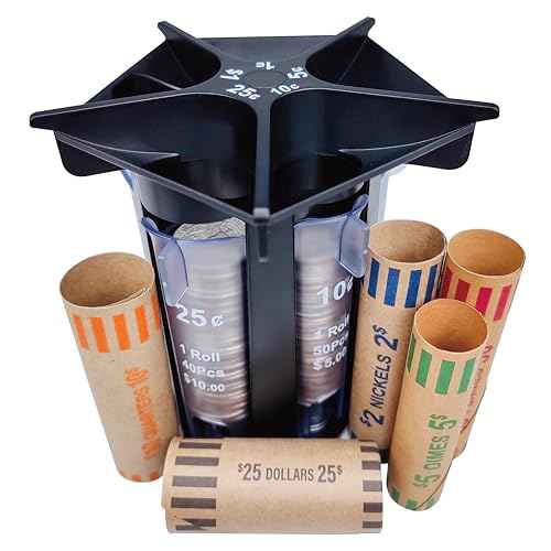 Coin Sorter Tube Coin Counter with Coin Wrappers, 5-in-1 Change Sorter Change Counter Machine, Coin Organizer & Coin Holder Coin Roller, Use with Coin Bank Coin Jar, Sort Quickly & Accurate
