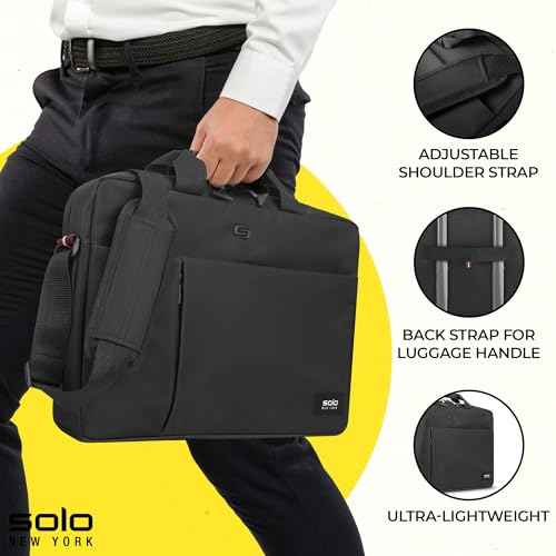 Solo New York Briefcase - Laptop Carrying Bag for Women & Men, Brief for Travel & Work, Internal Tablet Pocket, Adjustable Shoulder Strap, Fits 15.6" Computer - Lead Slim, Black