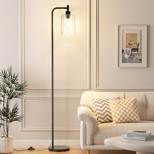 Ziisee Black & Clear Glass Shade Industrial Floor Lamp with LED Bulbs & Foot Pedal Switch