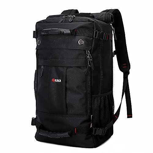 KAKA Travel Backpack,Camping Bag Water Resistant Flight Approved Weekender duffle backpacks Hiking Rucksack for Men Women (Black upgrade)