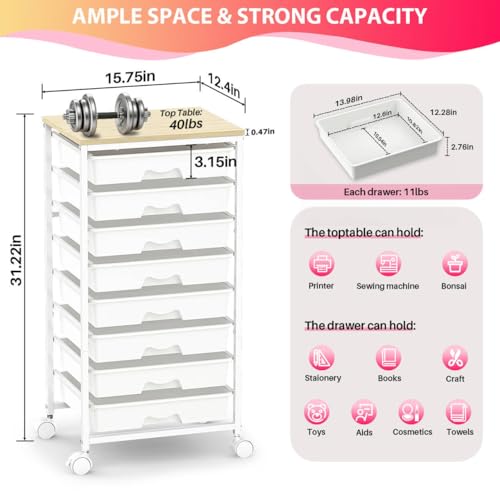 White Goovilla Rolling Cart with 8 Drawers for Art, Office, Dorm, Craft
