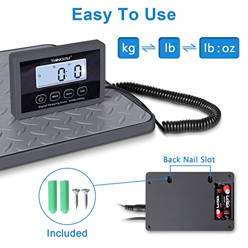 THINKSCALE Digital Shipping Postal Scale, 440 lb/1oz High Accuracy Postage Scale, Hold/Tare Function, Lightweight Scale for Packages/Luggage/Warehouse/Home, Commercial Weight Scale, Battery&AC Adapter