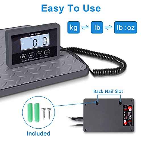 THINKSCALE Shipping Scale, 440 lbs/1 oz Highly Accurate Postal Scale with Hold/Tare/LCD Display, Lightweight Digital Postage Scale for Packages/Luggage/Post Office/Dog, Battery & AC Adapter Included