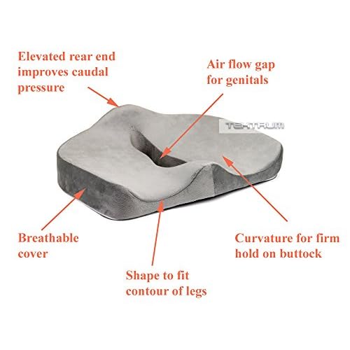 Tektrum Orthopedic Cool Gel Enhanced Seat Cushion, Gel Memory Foam Coccyx Cushion for Back Pain, Sciatica, Tailbone, Prostate, Sitting Long Hours -Office, Home, Car, Plane, Wheelchair (02NJ-Grey)