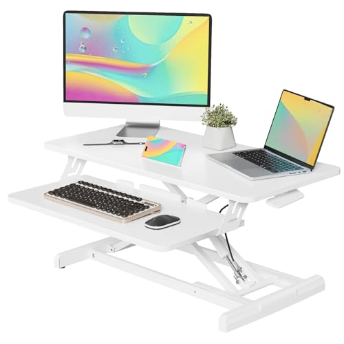 JOY worker 32-Inch White Standing Desk Converter, Height Adjustable Sit-Stand Riser