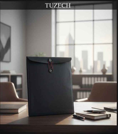 TUZECH Handmade Leather Document Holder Mailing Envelope, Office & Work Resume Sales Portfolio Binder Folder-Interview/Legal Document Organizer (12.5 inches) (Charcoal Black)