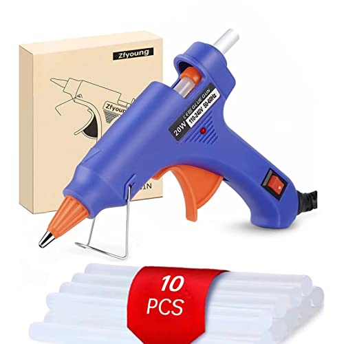 ZFYOUNG Mini 20W Blue Hot Glue Gun Kit with 10 7mm Sticks – Anti-Drip, Safety Switch
