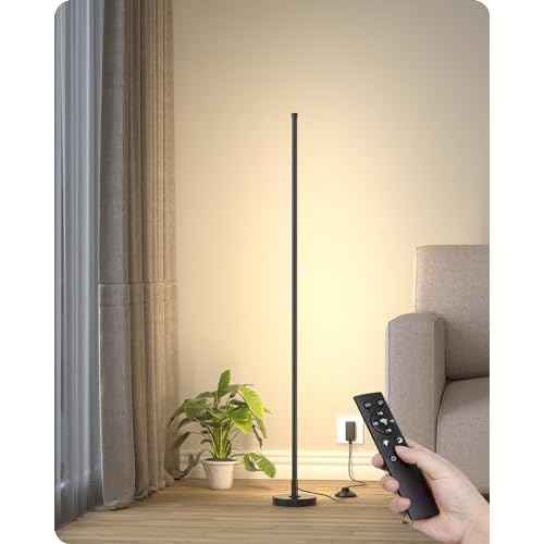 Corner Lamp, Minimalist LED Lamp with Remote Control, Dimmable Corner Light,18 W Floor Lamp Perfect for Living Room, Bedroom, Home Office, 7 Color Temperature 3000K-6000K (Black, 1 Pack)