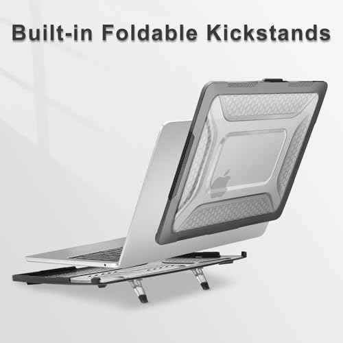 MOSISO Compatible with MacBook Air 13 inch Case 2025 2024 2023 2022 M4 A3240 M3 A3113 M2 A2681,Honeycomb Heavy Duty TPU Bumper Hard Case with Kickstand&Keyboard Skin for MacBook Air 13.6, Black
