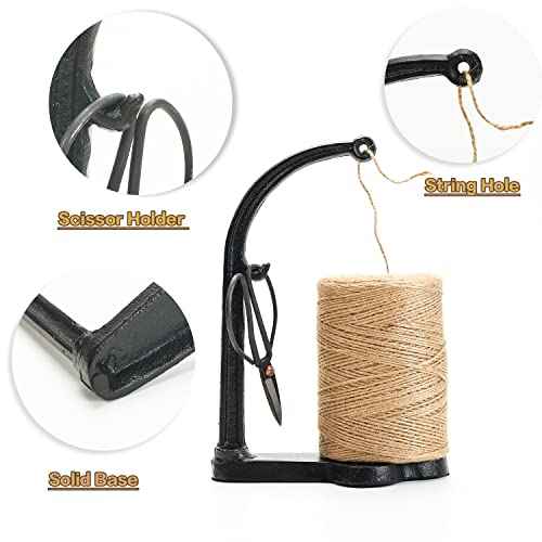 Sungmor Cast Iron Garden Twine Holder Set - 1300ft. Natural Jute Twine String & Rope Rack & Scissors - Decorative & Practical Home Arts Crafts Tools for Picture Display Gift Wrapping Packing Gardening
