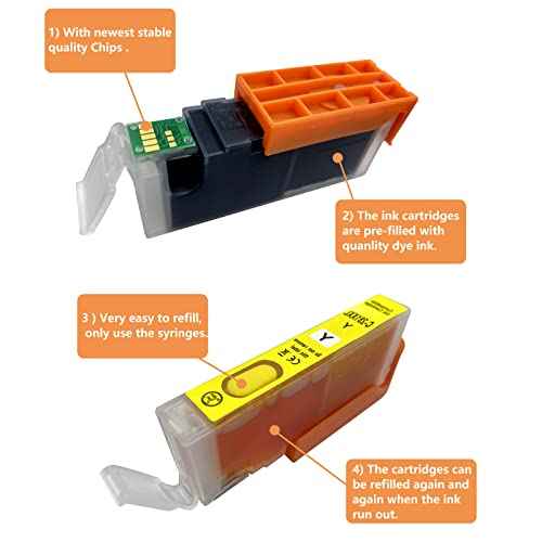 Fink Refillable Ink Cartridges and 5 Bottles Dye Ink Replacement for Canon PGI-250XL CLI-251XL,Works with PIXMA MX922 MG7520 MG5520 MG5420 MG6620 MG5620 IP7220 IX6820 MG6420 MX722 MG5422 MG5522