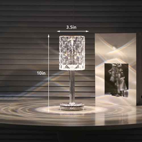Portable Crystal LED Table Lamp, 3-Levels Brightness Desk Lamp, 3 Color Touch Control Rechargeable Lamp, Night Light, Bedside Lamp,Dining Room Lamp (16-Color)