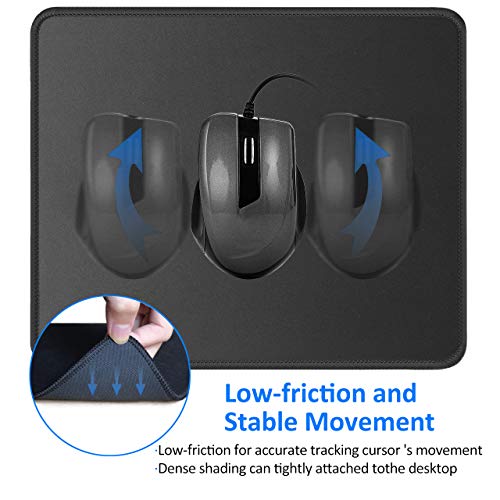 JIKIOU Black Mouse Pad with Stitched Edges 10.2x8.3in, Non-Slip & Washable