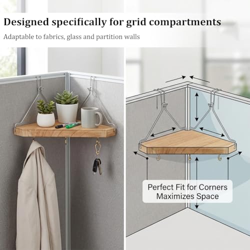 Wooden Corner Wall Shelf Set - No Drill Cubicle & Office Storage Organizer