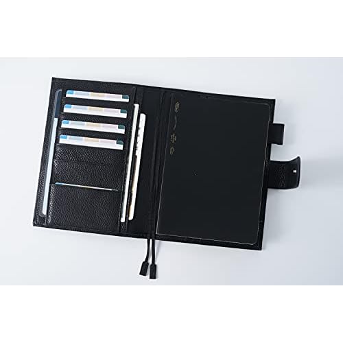 Moterm Leather Cover for Stalogy B6 - with Back Pocket, Pen Loop and Card Slots (Pebbled-Black, B6+)