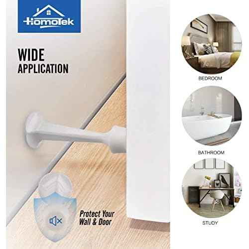 HOMOTEK 4 Pack Heavy Duty Solid Rigid Door Stop with Soft Rubber Tip, Zinc Die Cast Door Stopper Protect Wall & Door, White
