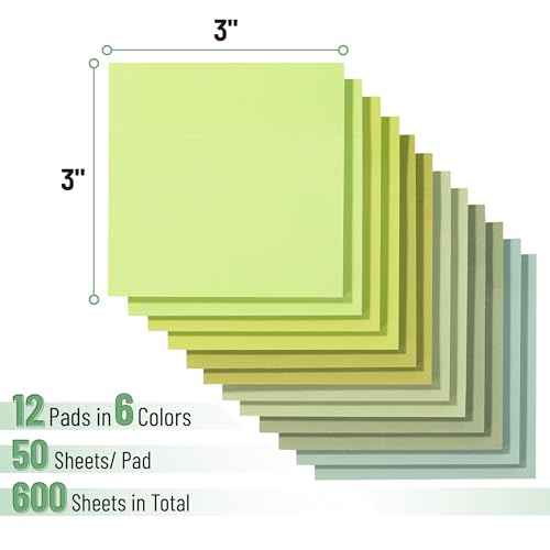 Mr. Pen- Sticky Notes, 3¡±x3¡±, 12 Pads, 600 Sheets, Shades of Green Sticky Notes 3x3