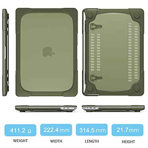 Mektron Heavy Duty Casefor MacBook Air 13 inch 2020 2019 2018 Release Model A2337 M1 A2179 A1932, Shockproof Durable Protective Hard Shell with Fold Kickstand£¬Avocado Green