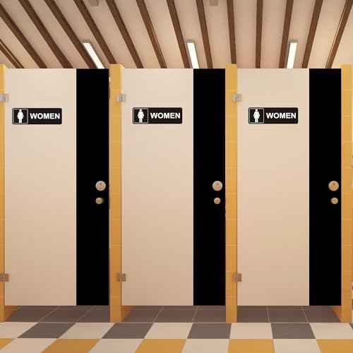 Restroom Sign - (2 Pack ) Metal Restroom Signs for Business with Strong Self-Adhesive, Bathroom Signs for Home Door or Wall, Ideal Unisex Restroom Signs for Women and Men, Easy to Install (Black Women and Men 9" x 3")