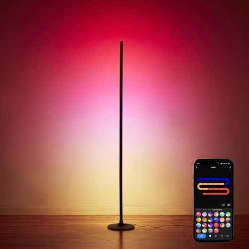 MYZI LED Floor Lamp, RGB Corner Lamp, Smart Corner Floor Lamp with Remote, Alexa, and App Control, Dimmable Lamp with Music Sync