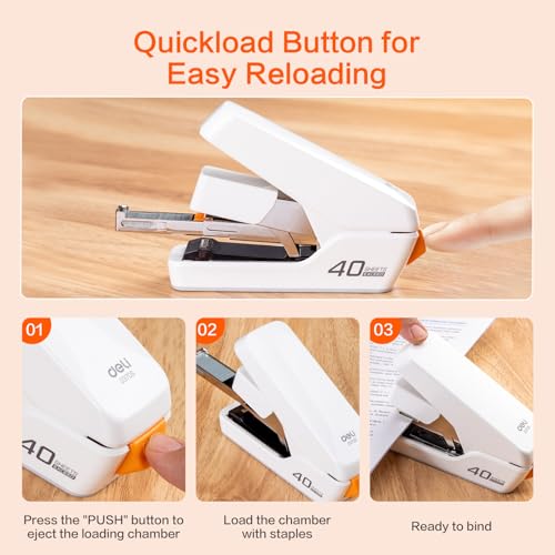 Deli Stapler, Effortless Staplers for Desk, 40 Sheet Capacity Heavy Duty, One Touch, No Effort, Easy to Load, with 2000 Staples & Staple Remover, 6 Pack, Black&White