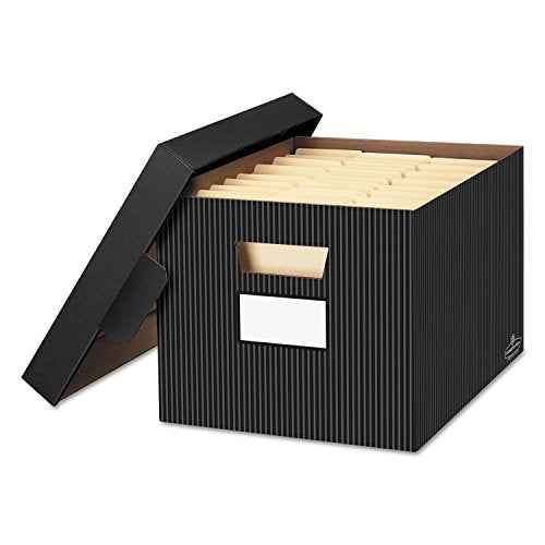 Bankers Box 4-Pack Pinstripe Design, Medium Duty File Storage Boxes with Lids, FastFold Assembly, Letter/Legal, STOR/FILE, (0029803)