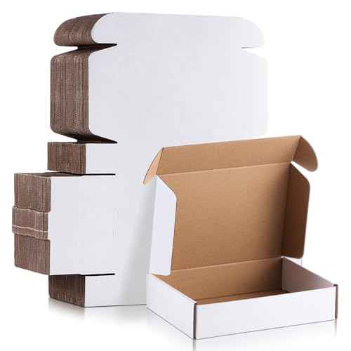 Qilery 60 Pcs Shipping Boxes Corrugated Cardboard White Mailer Boxes Packaging Present Gift for Mailing Shipping Small Business (9 x 6 x 2 Inches)