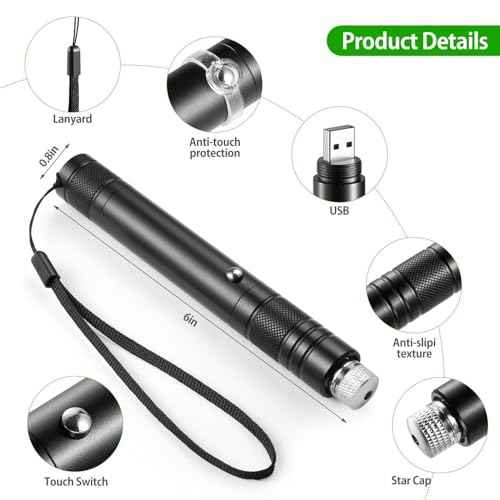 Green Laser Pointer High Power Rechargeable Lazer Pointer, Laser Pen with Long Range Adjustable Focus with Star Cap, Laser Pointer Pen Suitable for Outdoor, Astronomy, Cats Dogs (Green)