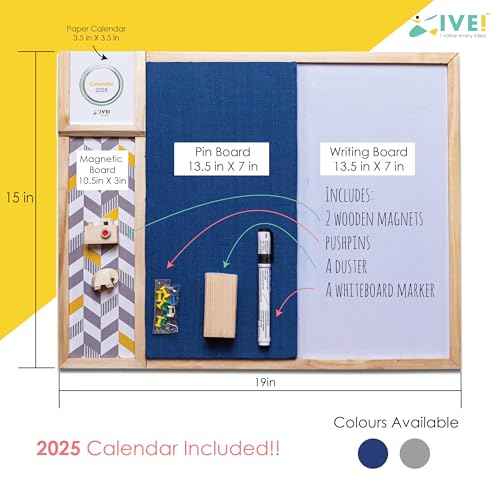 IVEI Bulletin Board - Pin and White Board Combo - Dry Erase - Combination - Metal Board - Calendar | All Purpose to-do Boards for Office, School, Home |15in X 19in|(with Metal Board Big (Grey))