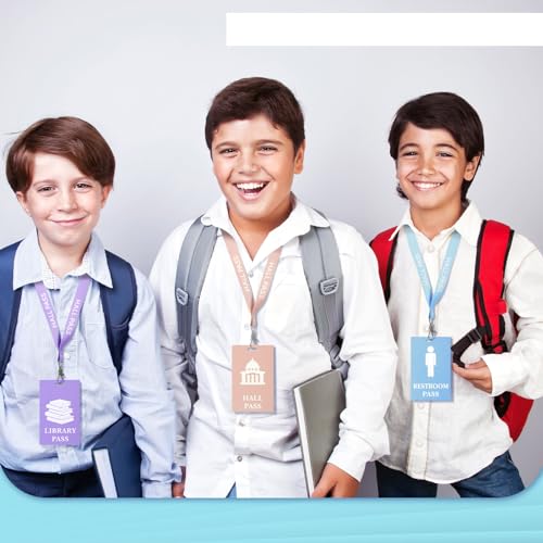 Feifeiya Pastel PVC Hall Pass Lanyards Set - Unbreakable School Passes, 12 Pieces