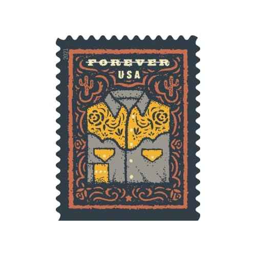 Western Wear 2021 (Book of 20) First-Class Mail Forever Postage Stamps (Cowboy Hat, Belt Buckle, Cowboy Boot with Spur, Western Shirt)