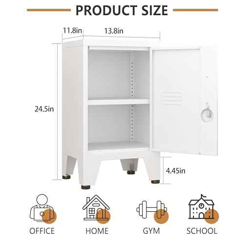 24.5"H Metal Locker Storage Cabinet with Lock - Small Lockable Employees Locking Cabinet Steel Locker Adjustable Shelf & Feet, Single Door Lockable Cabinet for Home, School, Office, Gym (White)
