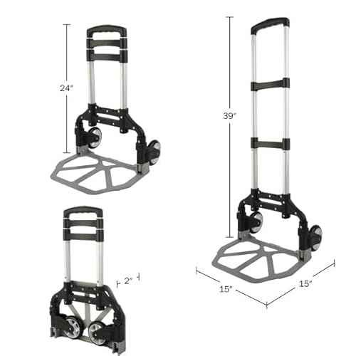 Folding Hand Truck - Dolly Cart with 154lb Capacity - Lightweight and Compact Aluminum Folding Cart with Telescoping Handle for Moving by Stalwart