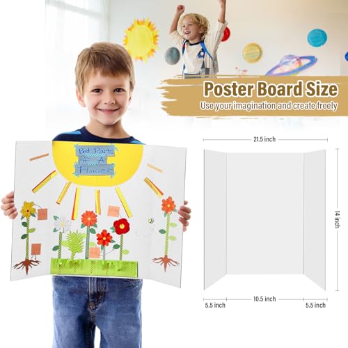 BXIHUR 4-Pack Small Tri-Fold Poster Boards 21.5x14 Inches with Sticky Accessories