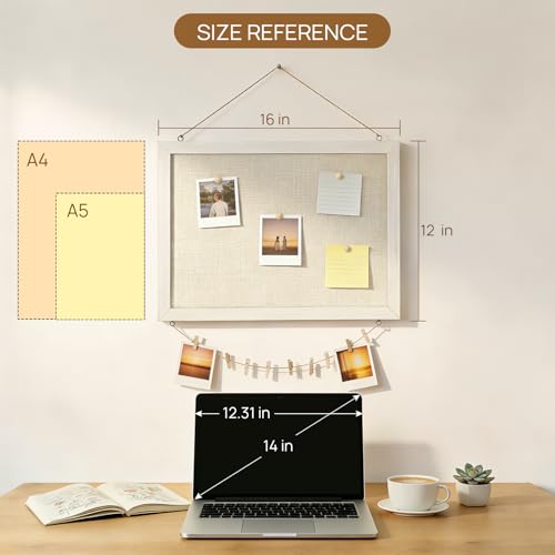 Dollar Boss White 16x12 Inch Double-Sided Bulletin Board with Linen & Wood Frame