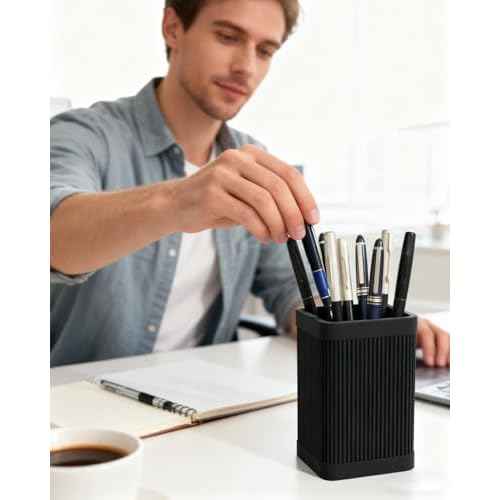 Aesthetic Pen Holder For Desk, Modern Silicone Pencil Holder, Stylish Office Desk Decor, Made of 5 mm Thickened Premium Silicone, Office Desk Organizer And Accessories (Black)