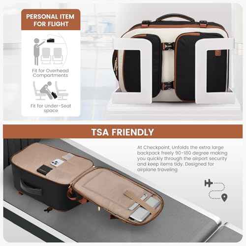 LOVEVOOK Travel Backpack for Women Men, TSA Carry on Backpack Flight Approved 40L Fits 17 Inch Laptop, Waterproof Personal Item Travel Bag Business Weekender Daypack with Detachable Crossbody Bag