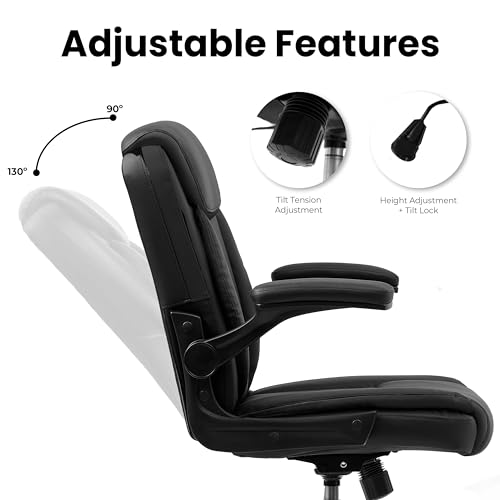 Neo Chair All Black PU Leather Office Desk Chair with Adjustable Arms & 360° Swivel
