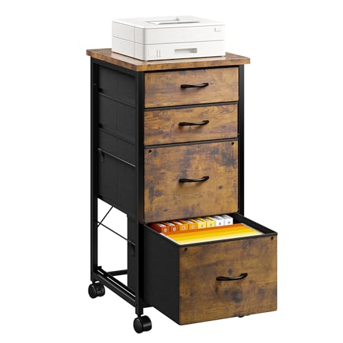 DurayLoly 37" 4-Drawer File Cabinet with Rustic Brown Finish for A4/Letter Size, Anti-Tilt, Home Office