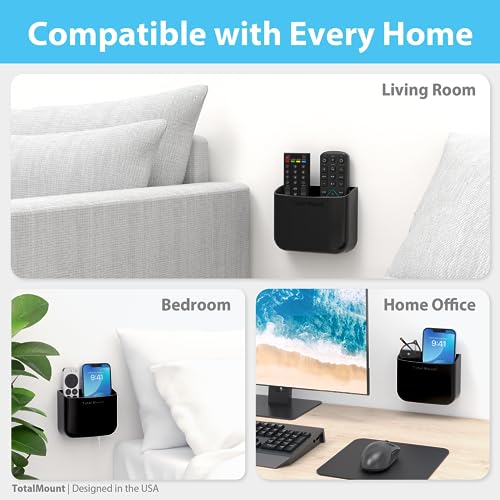 TotalMount Hole-Free Remote Holder ? Eliminates Need to Drill Holes in Your Wall (for 2 or 3 Remote Controls ? Black ? Quantity 1)