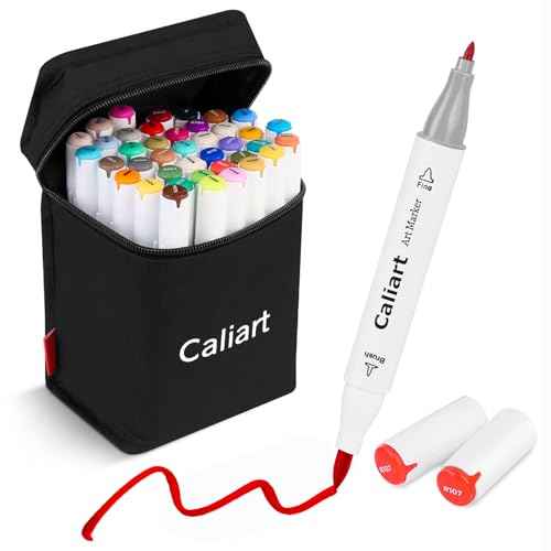 Caliart Art Markers, 41 Colors Alcohol Marker Pen Set Dual Tip Brush & Fine Permanent for Coloring Drawing Highlighters Animation Illustration Card Making Underlining Christmas Gifts
