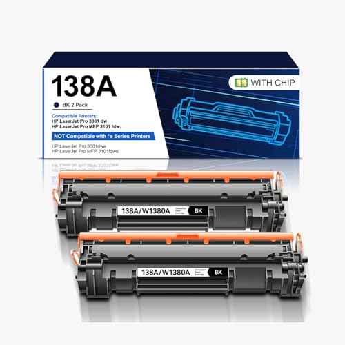 138A 138X Black Toner Cartridges(with chip) Compatible Replacement for 138X 138A W1380A W1380X Toner Cartridge Work with Laserjet Pro 3001dw 3001fdw MFP 3101fdw Printer (2 Pack)