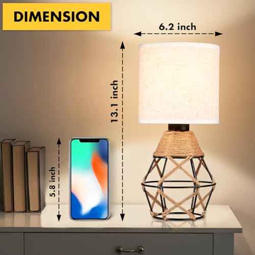 Hamilyeah Woven Table Lamps Set of 2, Farmhouse Lamps for Nightstand with On/Off Switch, Bedside Lamps with Fabric Shade, Modern Simple Lamps for Bedroom, Living Room,Home Office